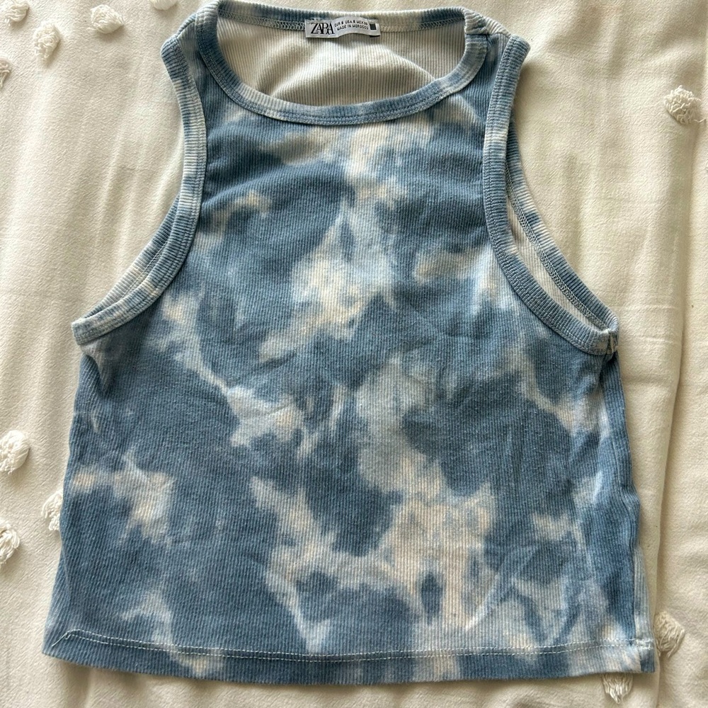 Zara blue tie dye cropped tank top
